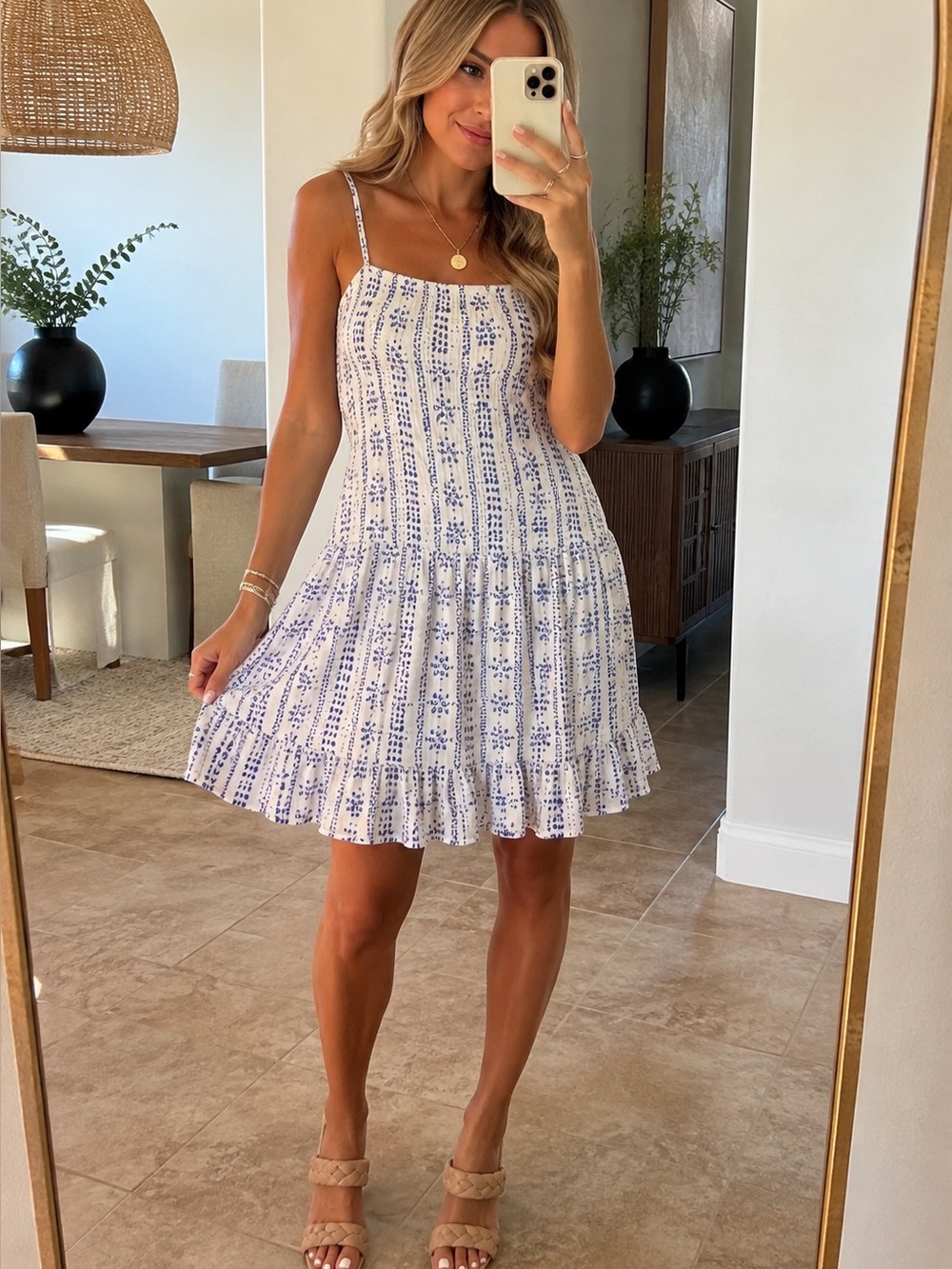 Derek Heart White Mini Dress with Blue Floral Print